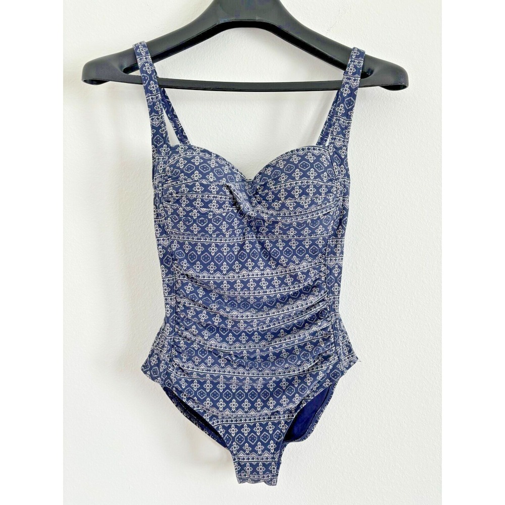 Nip‎ Tuck Swimwear Size 4 Slimming Tummy Control Geometric Navy/White One Piece